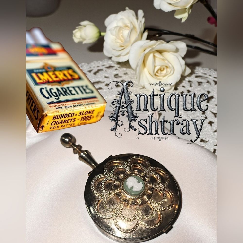 Antique Goldtone Personal Portable ASHTRAY